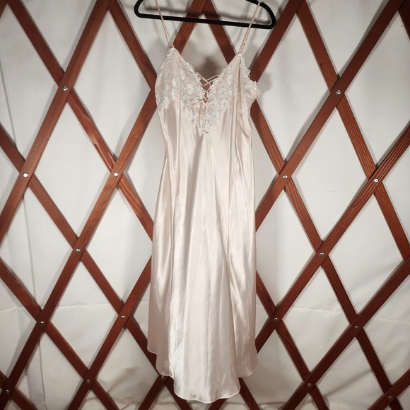 Dentelle Lace Trim Satin Nightgown Lingerie Slip Dress Elegant Large - Picture 1 of 9